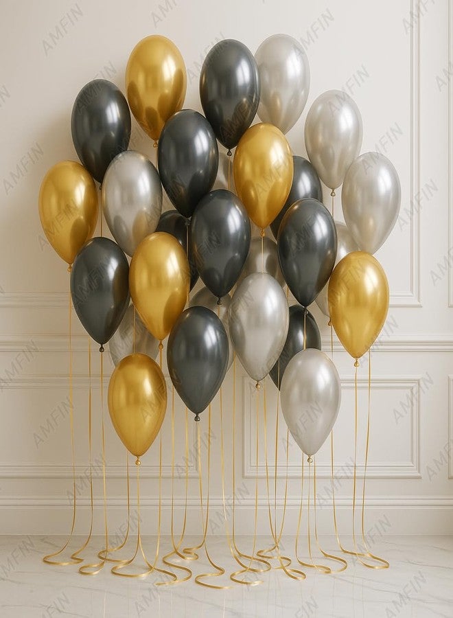 AMFIN (Pack of 50) 10 inch Metallic Chrome Balloons. Birthday, Anniversary Decoration Items - Gold, Black, Silver - Image 5